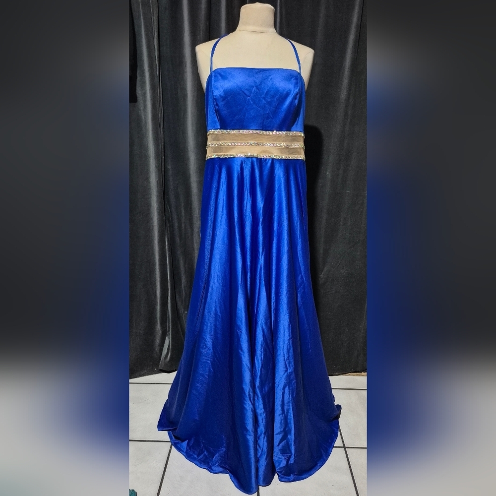 Elegant Blue Maxi Dress with Gold Accents